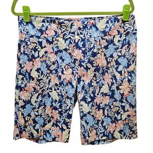 J.McLaughlin WomensMasie Blue Floral Bermuda Shorts Size 14 Stretch Tropical